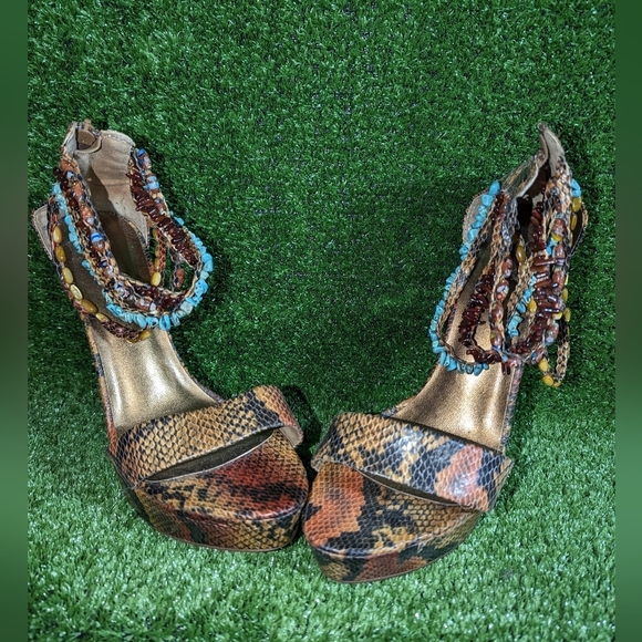Paprika Shoes - Paprika Women's Strappy Open Toe Stiletto Heels Snake Print Size 9